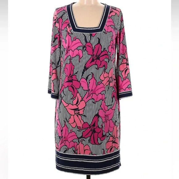 Laundry by Shelli Segal Pink Floral Jersey Sheath Midi Dress Size Medium M - Picture 1 of 4